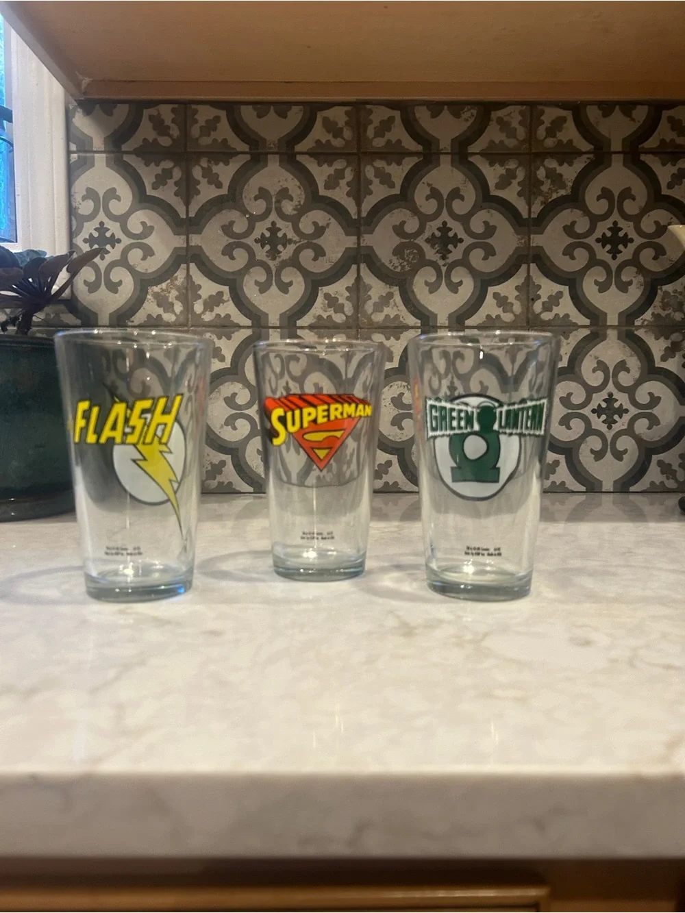 Set of 3 DC Comics Superhero Pint Glasses - Flash, Superman, Green Lantern- EUC